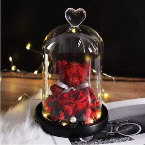 Rose Bear in Glass Dome