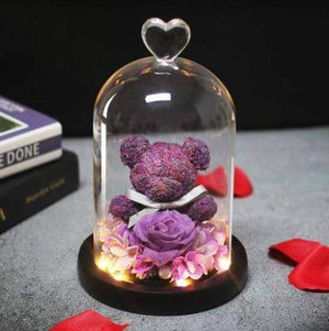 Rose Bear in Glass Dome