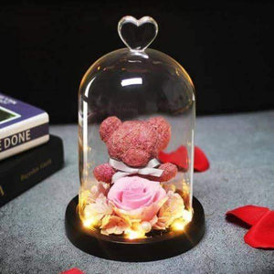 Rose Bear in Glass Dome