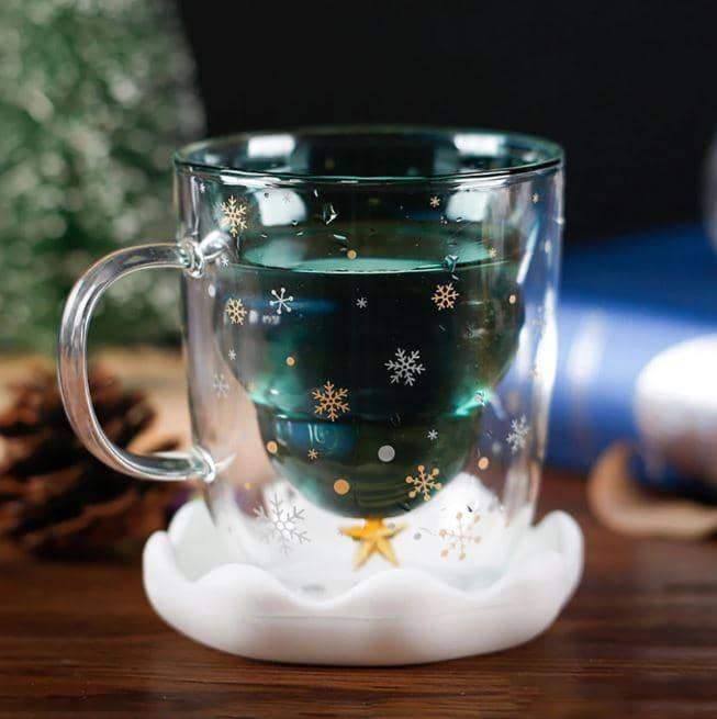 Christmas Tree Double Layer Glass Cup