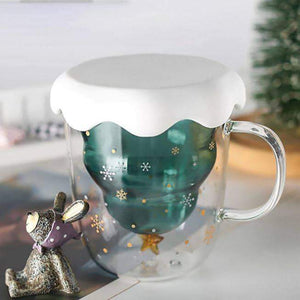 Christmas Tree Double Layer Glass Cup