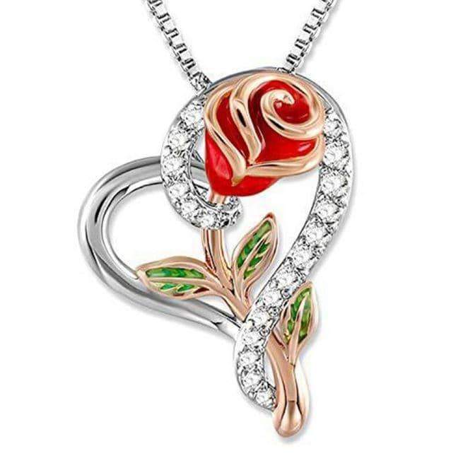 Heart Rose Pendant Necklace